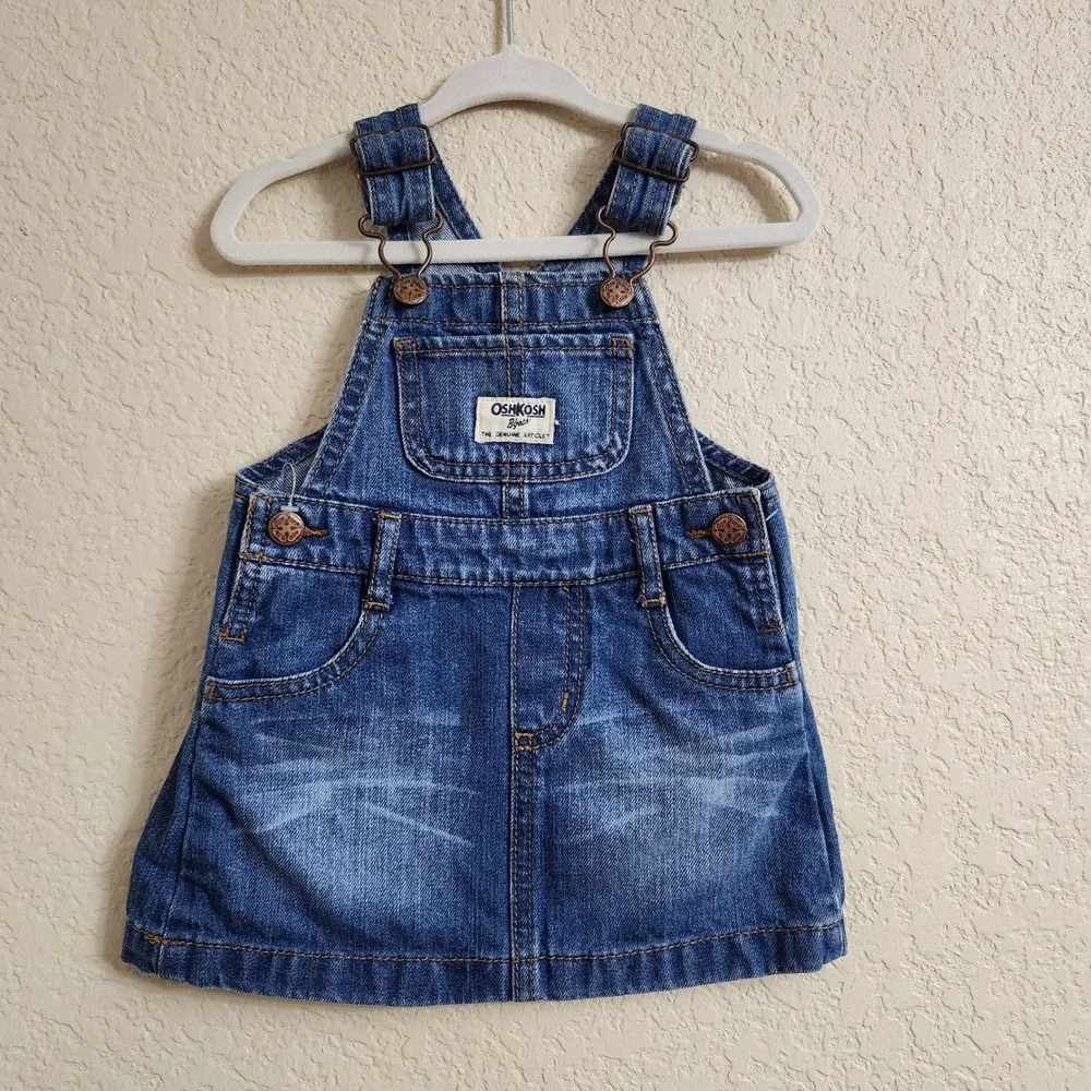 OshKosh Bgosh Baby 12M‎ Blue Jean Denim Overall Dress Jumper Dress Vestbak